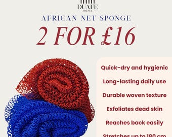 Afrikaanse netto-spons - set van 2, lange douchespons, herbruikbaar, exfoliërend, sneldrogend, duurzame scrubber body en achterkant, verwijderaar van dode huid