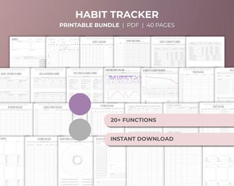 Pacchetto stampabile per il monitoraggio delle abitudini, abitudini mensili, monitoraggio settimanale dell'umore, pianificatore del benessere, diario di allenamento