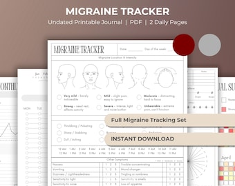 Registro dell'emicrania e registro del mal di testa, foglio delle visite mediche Registro del mal di testa Emicrania stampabile per alleviare il dolore e i sintomi cronici