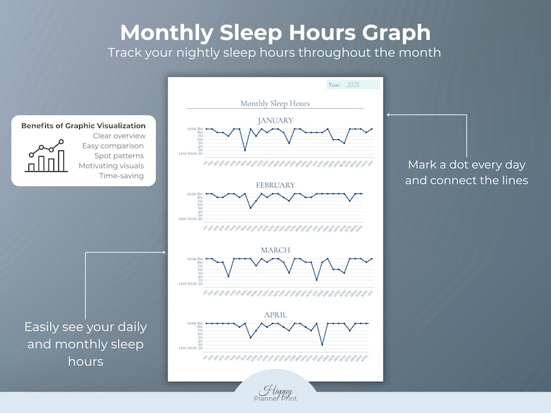 May include: A printable sleep tracker with a blue and white design. The graph displays monthly sleep hours, with space to mark daily data and connect lines. Text includes "Monthly Sleep Hours Graph" and "Track your nightly sleep hours throughout the month."
