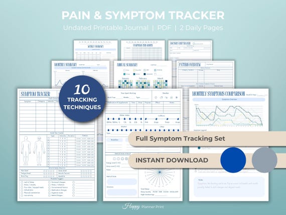 Chronic pain tracker and symptom tracker for pain management, medical pain diary, pain relief journal for fibromyalgia tracker users