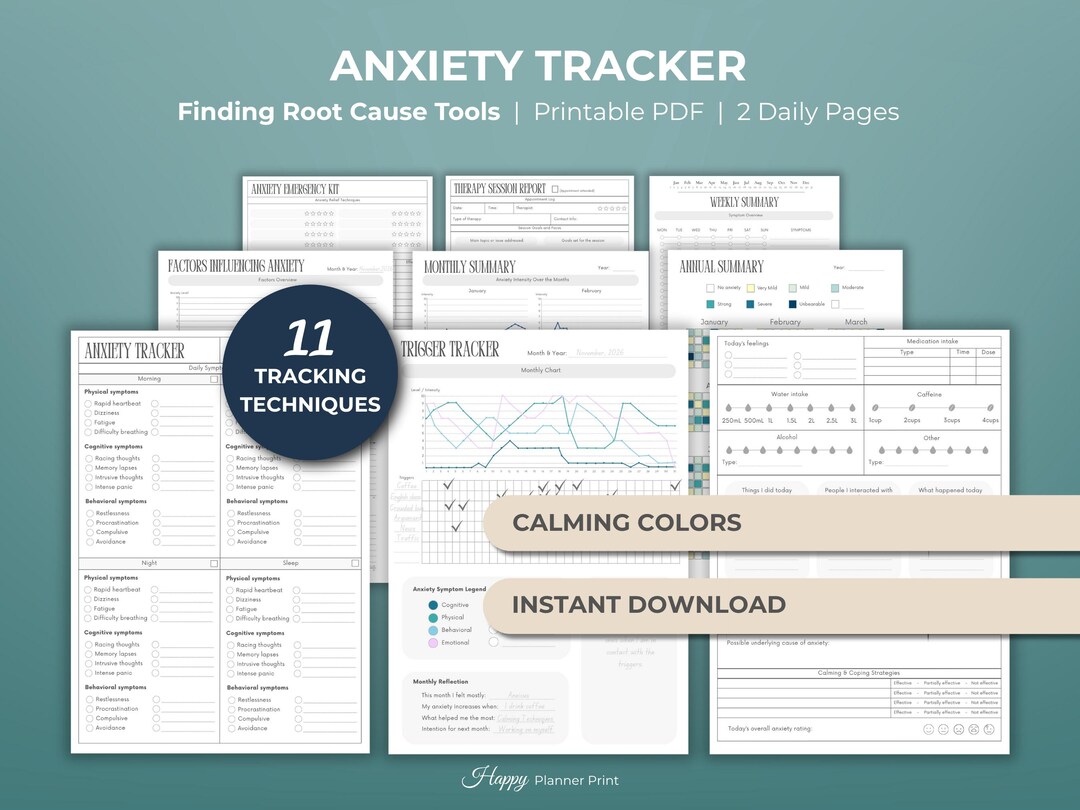 Anxiety Tracker Printable Mental Health Journal Template Therapy ...