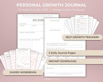 Diario di crescita personale per lo sviluppo dell'auto-scoperta, quaderno di lavoro stampabile per il miglioramento personale