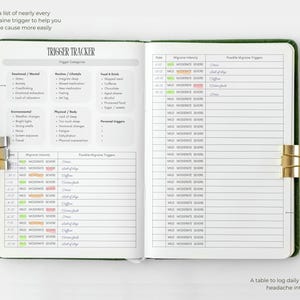 Registro de migraña (PDF imprimible): registro de dolor de cabeza, diario de síntomas, diario de migraña, seguimiento de salud, seguimiento de desencadenantes del aura imagen 7