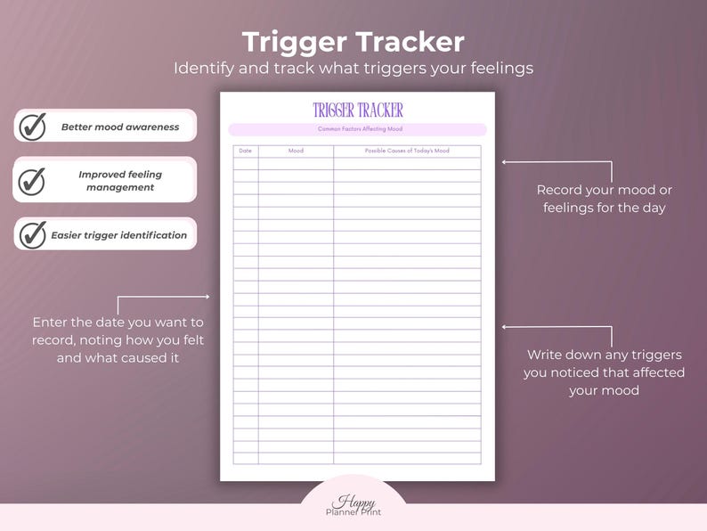 Printable Mood Tracker Digital Wellness Journal Mental Health Feelings Emotion Tracking Sleep Anxiety Management Stress Daily image 12