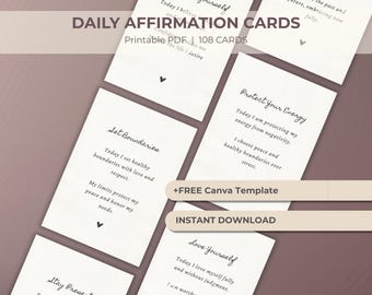 Schede di affermazione quotidiane stampabili: schede di intenzione, mazzo di manifestazione, schede di abilità di coping e cura di sé, kit angolo calmante