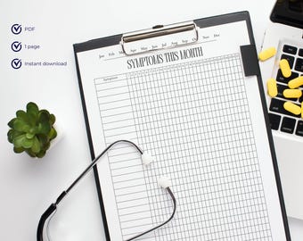 Tabella dei sintomi di questo mese Pagina Registro giornaliero dei sintomi / Monitoraggio della salute PDF / Monitoraggio delle malattie croniche / Monitoraggio delle abitudini e del benessere Inserto