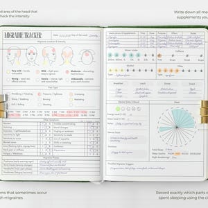 Registro de migraña (PDF imprimible): registro de dolor de cabeza, diario de síntomas, diario de migraña, seguimiento de salud, seguimiento de desencadenantes del aura imagen 2