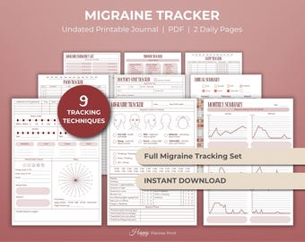 Diario stampabile per il monitoraggio dell'emicrania, per il monitoraggio del dolore cronico e dei sintomi, con tabella delle visite mediche per il sollievo dall'emicrania