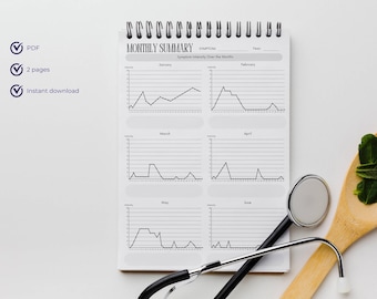 Riepilogo mensile delle pagine per il monitoraggio dei sintomi, registro dei sintomi medici, monitoraggio di ADHD e malattie croniche, diario dei sintomi, grafico mensile stampabile