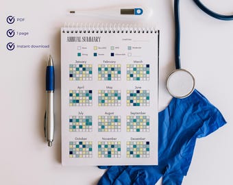 Riepilogo annuale dei sintomi / Monitoraggio annuale del dolore / Monitoraggio delle abitudini da colorare / Inserto per agenda stampabile