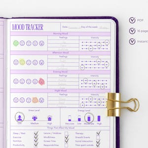 Afdrukbare pdf-bestand Mood Tracker digitaal wellnessdagboek