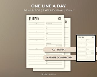 Diario di 5 anni con una riga al giorno, diario di 5 anni, libro di ricordi minimalista, formato A5 per la stampa