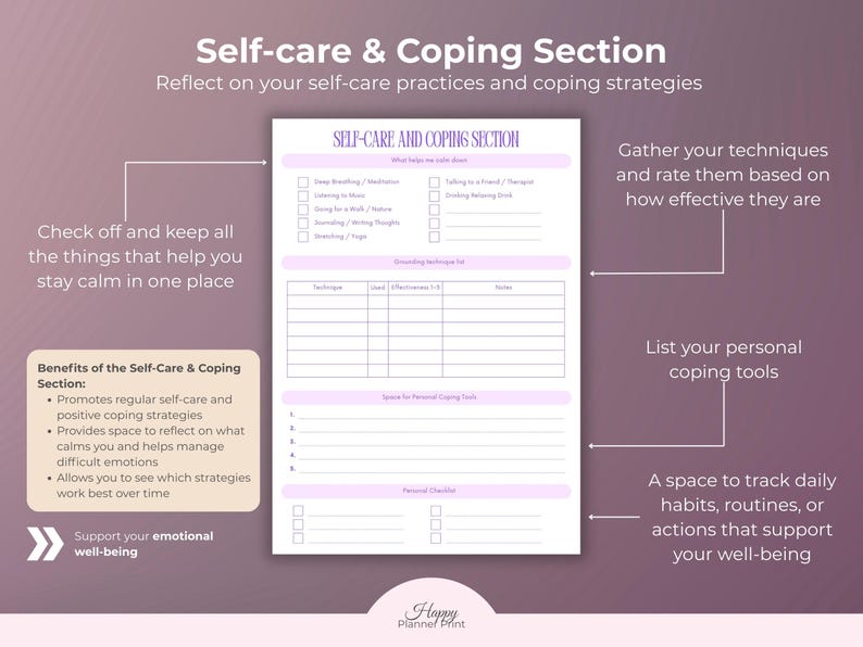 Printable Mood Tracker Digital Wellness Journal Mental Health Feelings Emotion Tracking Sleep Anxiety Management Stress Daily image 11