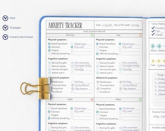 Diario digitale dell'ansia: tracker giornaliero stampabile e pianificatore di terapia per la salute mentale per alleviare lo stress