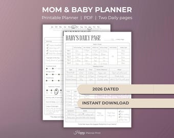 Agenda per la mamma e agenda per il bambino 2026, stampabile, monitoraggio della vita della mamma e del neonato, agenda per la genitorialità, registro giornaliero del bambino, organizzatore per il bambino