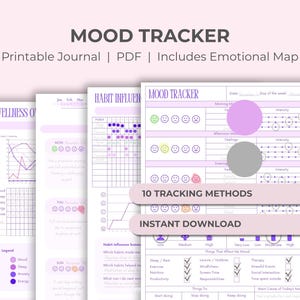 Printable Mood Tracker Digital Wellness Journal Mental Health Monitoring Emotional Mapping Daily Tracking Feeling Assessment Sleep Quality Monitoring Anxiety Management Stress Reduction System Therapy Support Tool Self Care Practice