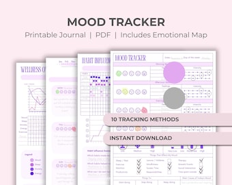 Printable Mood Tracker Digital Wellness Journal Mental Health Feelings Emotion Tracking Sleep Anxiety Management Stress Daily