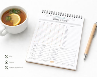 Pagina di riepilogo settimanale dei sintomi / Planner delle abitudini salutari (download PDF)