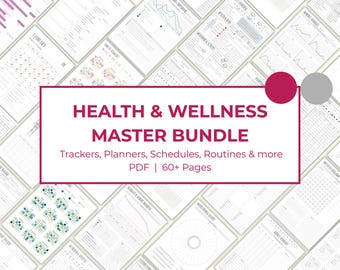 Pacchetto Master Salute e Benessere Planner Stampabile Diario del Sonno Monitoraggio Nutrizionale Monitoraggio del Peso Registro dei Sintomi Cura di Sé Registro del Fitness
