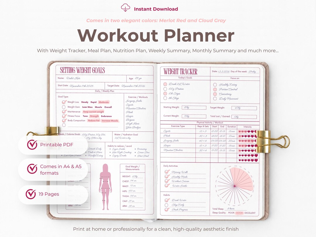 Workout Planner Printable Weight Loss Tracker With Weight Tracker Chart ...