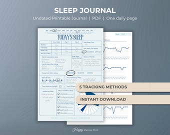 Diario del sonno stampabile, Tracker del sonno, Bullet Journal, Pianificatore del sonno, Registro e diario del sonno giornaliero