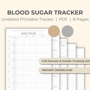 Blood Sugar Tracker Glucose Record, Diabetes Health Log Daily Diabetic Chart Digital Printable Insulin Tracker