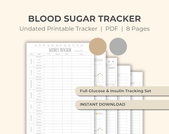 Registro glicemico, registro della glicemia, registro della salute del diabete, grafico giornaliero per diabetici, monitoraggio dell'insulina digitale stampabile