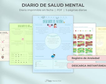 Diario de Salud Mental, Mental Health Journal in Spanish: Diario de Bienestar Autocuidado y Ansiedad, Planner de Emociones y Habitos
