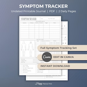 Editable Symptom Tracker Template and Pain Journal for Chronic Illness Symptom Log Medical Tracker with Health Chart