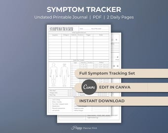 Modello modificabile per il monitoraggio dei sintomi e diario del dolore per il registro dei sintomi delle malattie croniche, monitoraggio medico con grafico sanitario