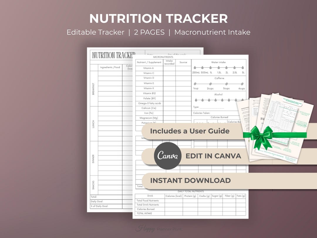 Editable Nutrition Tracker Template Macro Food Journal Printable ...