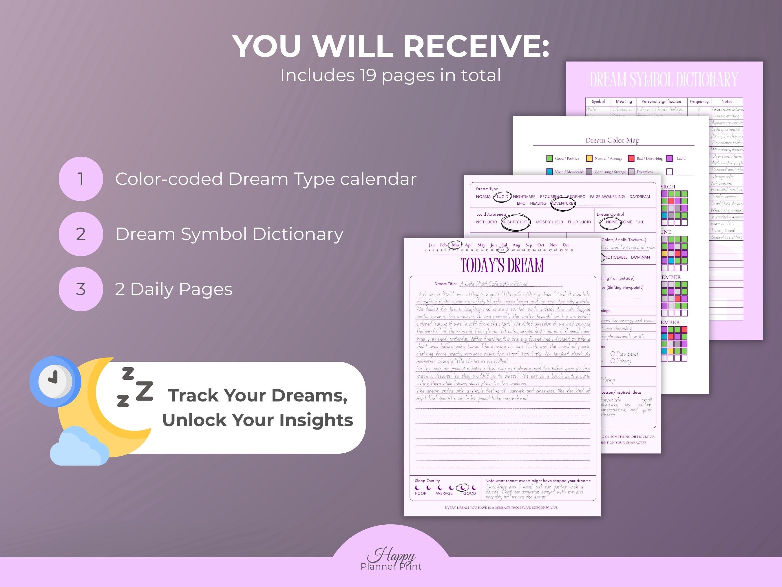 Dream Journal Printable Tracker for Lucid Dreams With Digital Nightmare ...