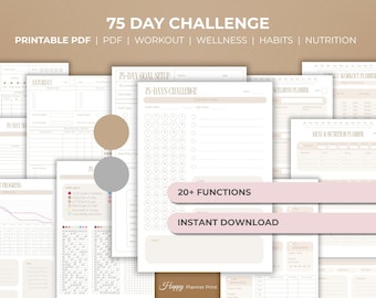 Printable 75 Day Challenge 75 Days Tracker Easy Weight Loss Journal Fitness Workout Planner Habit Checklist
