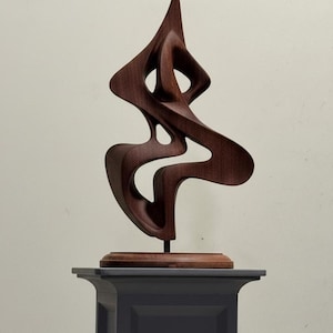 Abstract Modern Wood Sculpture – Handcrafted Geometric Art in Walnut Finish – Contemporary Minimalist Home Décor