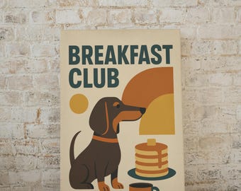 Retro Dackel Kaffee Poster - Bauhaus Dackel Poster - Dackel Print breakfast club Wandkunst, Vintage Küchen Dekor, digitaler Download