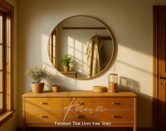 Handmade Oak & Walnut Wood Mirror - Rustic Modern Wall Decor