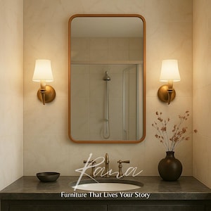 Minimalistisk skandinavisk rustik ekväggspegel för entré och vardagsrum – Badrumsspegel i träram