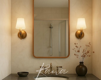 Specchio da parete minimalista scandinavo rustico in rovere per ingresso e soggiorno – Specchio da bagno con cornice in legno naturale