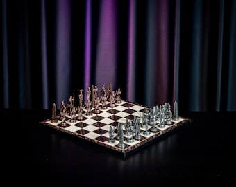 Metal Chess Pieces,Egypt Pharaoh Figures and Walnut Patterned MDF Chess Board,Premium Chess Set,Unique Gift