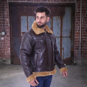 B3 Bomber Shearling Jacket | RAF Aviator Pilot Winter Flying Coat| Mens Leather Jacket image 17