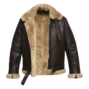 B3 Bomber Shearling Jacket | RAF Aviator Pilot Winter Flying Coat| Mens Leather Jacket image 1