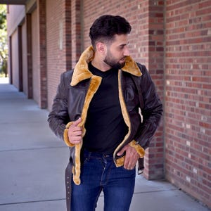 B3 Bomber Shearling Jacket | RAF Aviator Pilot Winter Flying Coat| Mens Leather Jacket image 5