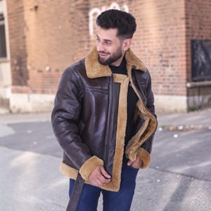 B3 Bomber Shearling Jacket | RAF Aviator Pilot Winter Flying Coat| Mens Leather Jacket image 13
