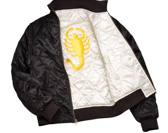 Ryan Gosling Scorpion Jacket – White Satin Bomber Double Sided Jacket