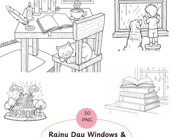 Rainy Day Windows & Cozy Rooms Coloring Book | Relaxing Indoor Scenes Coloring Pages | Hygge Aesthetic Printable Art for Adults, Teens