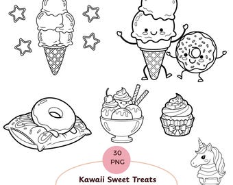 Kawaii Sweet Treats Coloring Book | Cute Donuts, Cupcakes & Ice Cream Coloring Pages | Adorable Dessert Printables for Kids, Adults