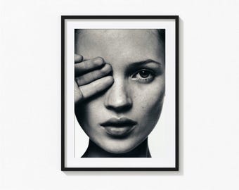 Kate Moss Blind Eye Print, Fashion Poster, Black and White Wall Art, Vintage Print, Photography Prints, Museum Quality Photo Art Print