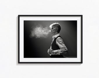 David Bowie Kunstdruck, David Bowie Rauchposter, Schwarz-Weiß-Wandbild, Vintage-Druck, Fotodrucke, Fotokunstdruck in Museumsqualität