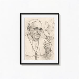 Pope Francis & The Dove of Peace Sketch Print, Pope Francis Wall Art, Catholic Wall Art, Photography Prints, Museum Quality Photo Art Print